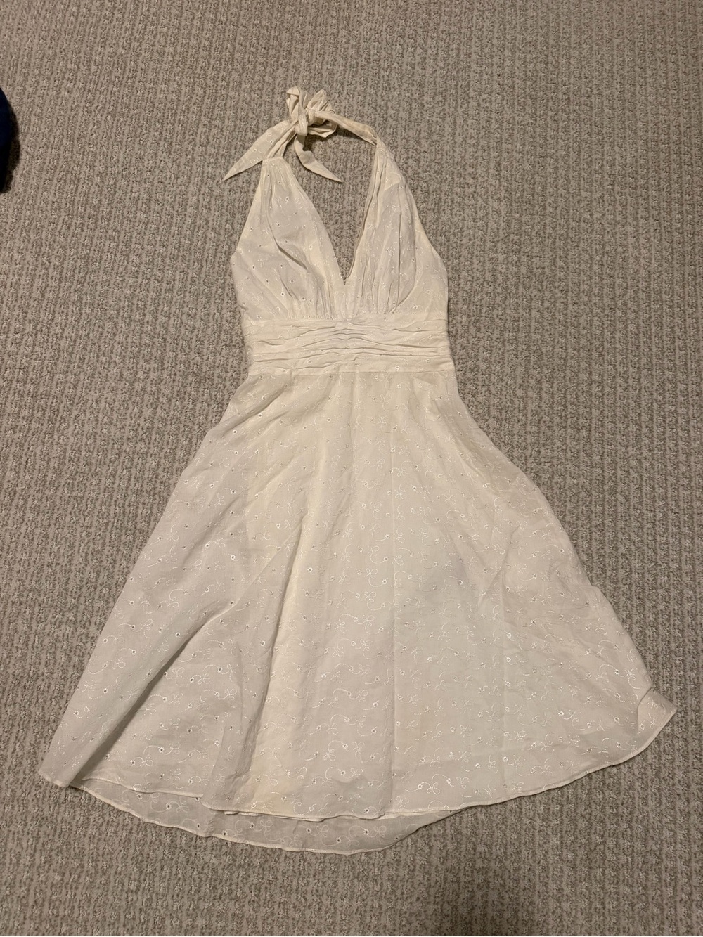 White Halter Eyelet Midi Dress - Classic Cottagecore Summer Style